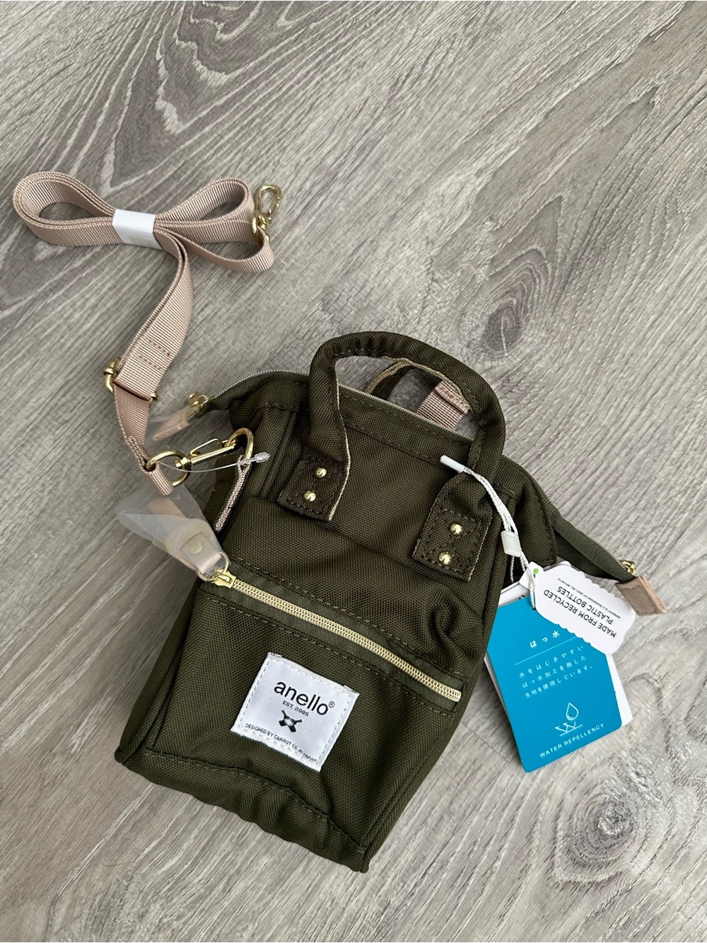 anello Kids Olive Green Mini Crossbody Bag with Pink Adjustable Strap